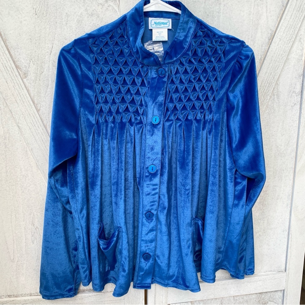Vintage National Pajama Top Size Medium Royal Blue Sapphire Cozy Loungewear NWOT